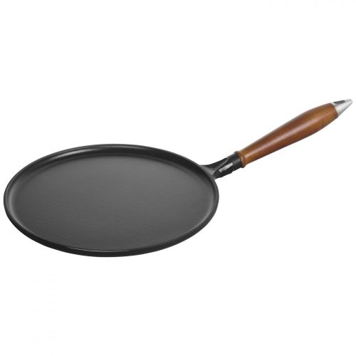 Staub öntöttvas palacsintasütő fa nyéllel | fekete | kerek | 28 cm