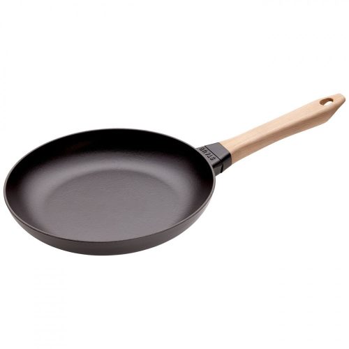 Staub serpenyő fa fogantyúval| fekete | kerek | 26 cm 1,7l