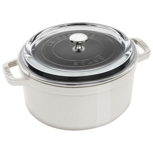 Staub öntöttvas edény | fehér | kerek | üvegfedővel 24 cm