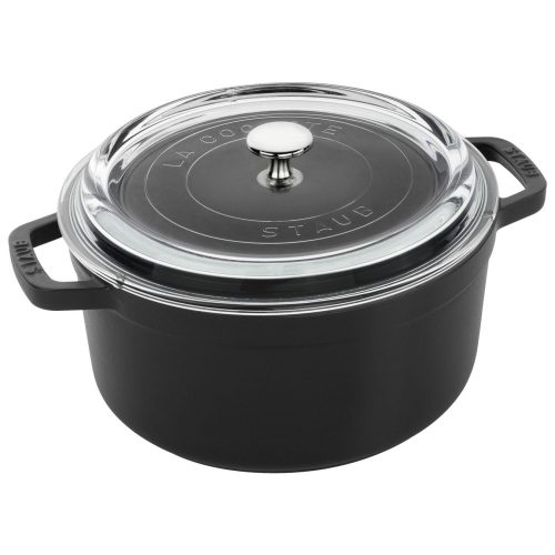 Staub öntöttvas edény | fekete | kerek | üvegfedővel 24 cm