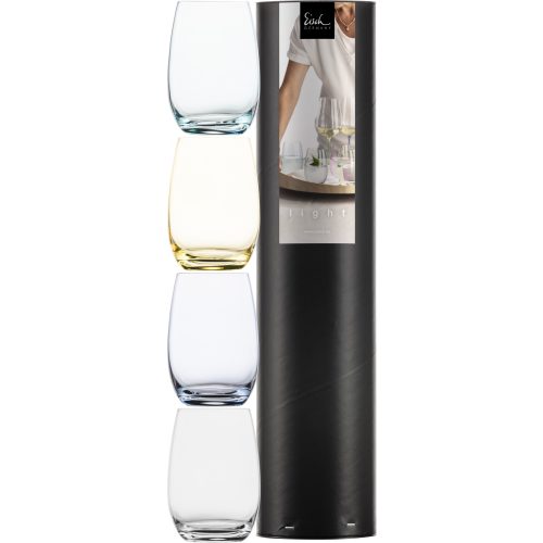 Eisch LIGHT 4 db pohár aqua,borostyán,kék,szürke díszhengerben 3,4dl 105 mm